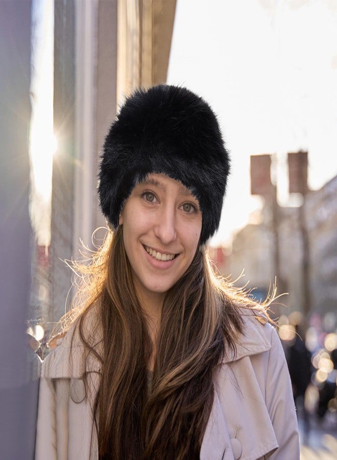 Sdfvsdg Womens Faux Fur Hat Winter Thickened Bucket Hat Warm Faux Fur Hats Plush Mongolian Hats Russian Beret for Women Black - Image 5